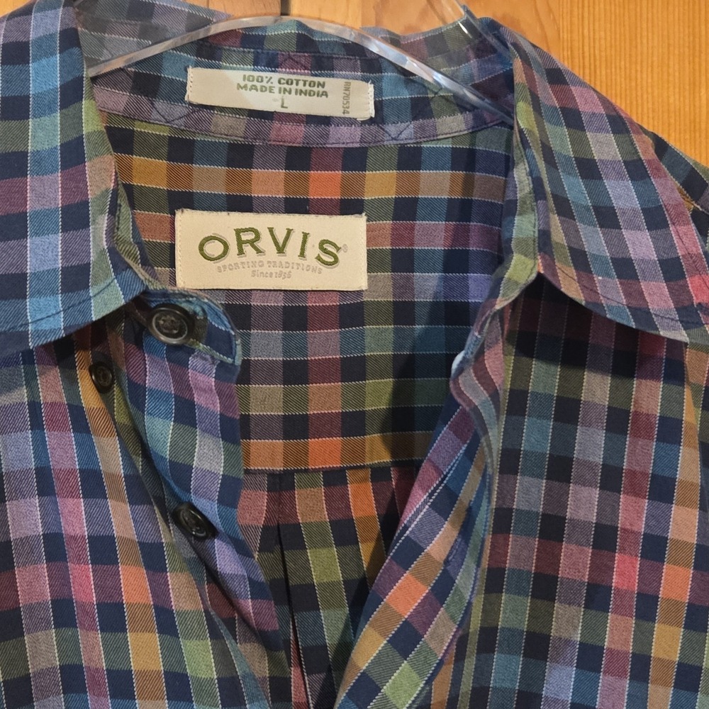 ORVIS Men's Shirt Long Sleeve 100% Cotton Plaid India Button Front - Picture 2 of 8